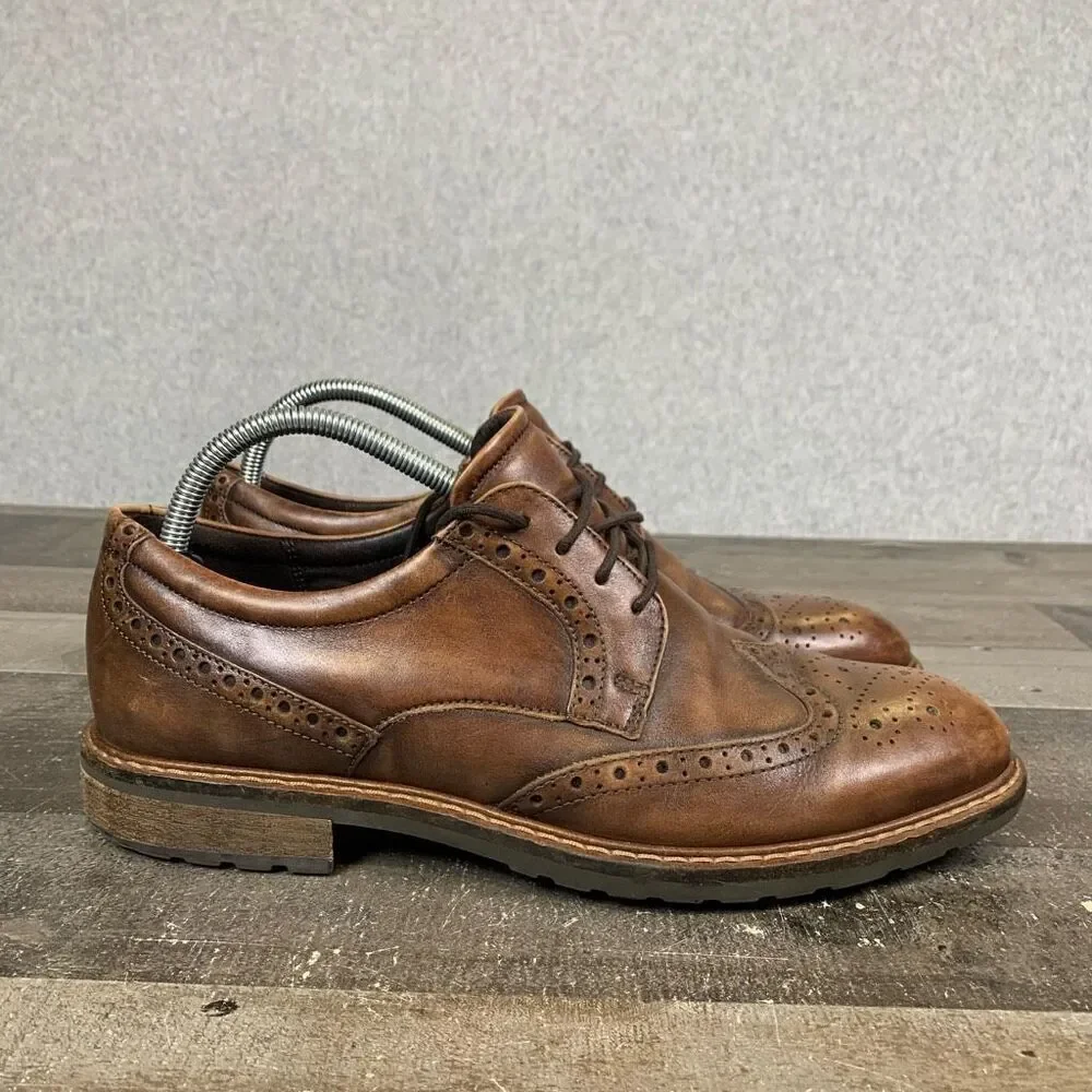 Ecco Men’s Size 43 Lace Up Vitrus Dress Shoes Cognac Brown Leather Round Toe - Picture 1 of 12